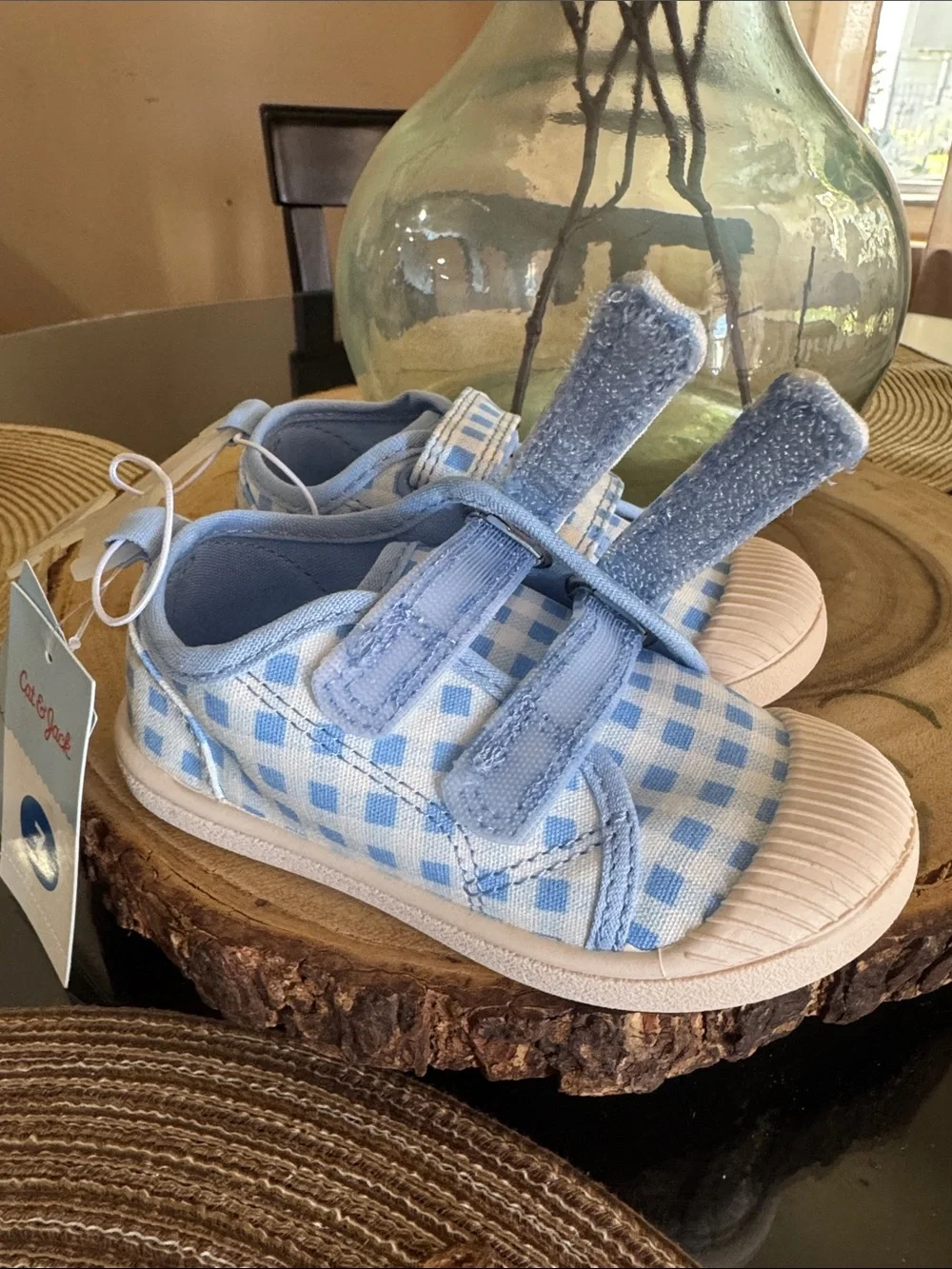 ***2/$15*** Cat & Jack Light Blue Gingham Velcro Sneakers